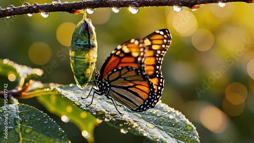 Monarch Butterfly Emerges from Chrysalis - A Stunning Transformation in Nature.