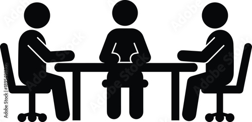 Business meeting icon, team discussion, collaboration symbol, corporate conversation graphic, office communication concept, roundtable discussion vector