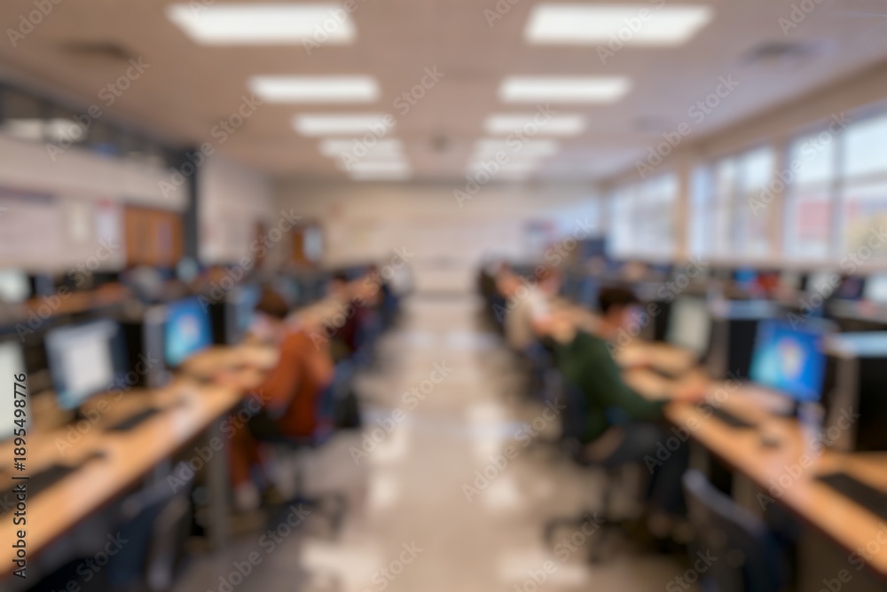 Fototapeta premium Elementary School Children Using Computers, Creating Digital Illustrations. African American Teacher Teaching Young Boys and Girls During Art Lesson Using Digital Screen. STEM Education. Static Shot.