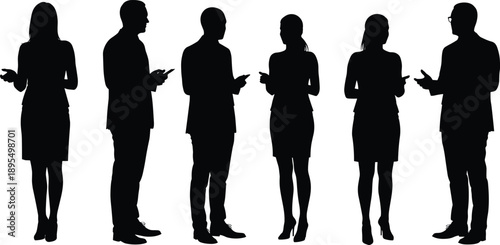 Business people silhouette collection, professional communication vector set, teamwork discussion illustration, corporate meeting design, cad drawing flat vector illustration