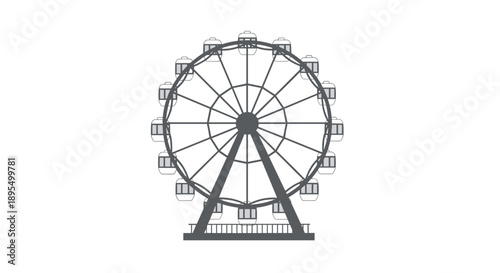 Grey Silhouette of a Front-Facing Ferris Wheel Illustration on a Plain White Background