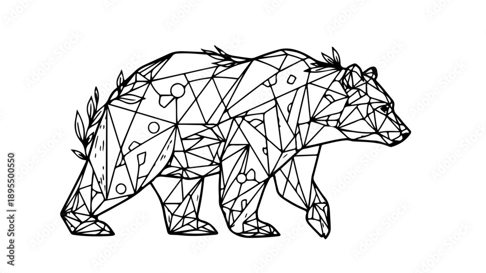 Fototapeta premium A geometric bear illustration in a minimalist line art style with a transparent background