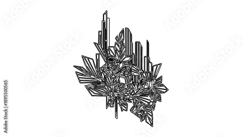 A black and white vector graphic illustration of a stylized crystal cluster design
