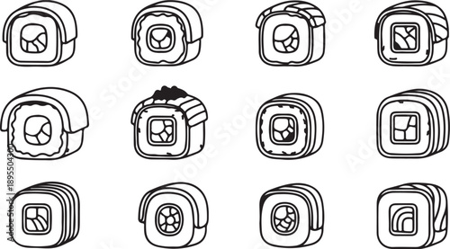Flat design food sushi rolls set Vector