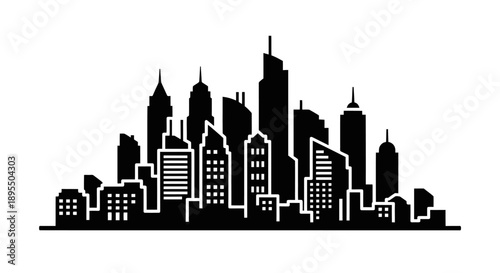 City skyline with tall buildings and skyscrapers silhouette.
