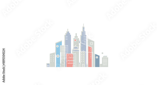 Cityscape with modern skyscrapers and vibrant colors.