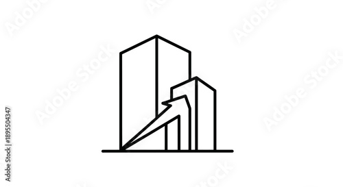 Simple line art illustration of a crane lifting a building block.