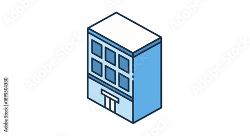 Simple blue building icon with white roof and six windows.