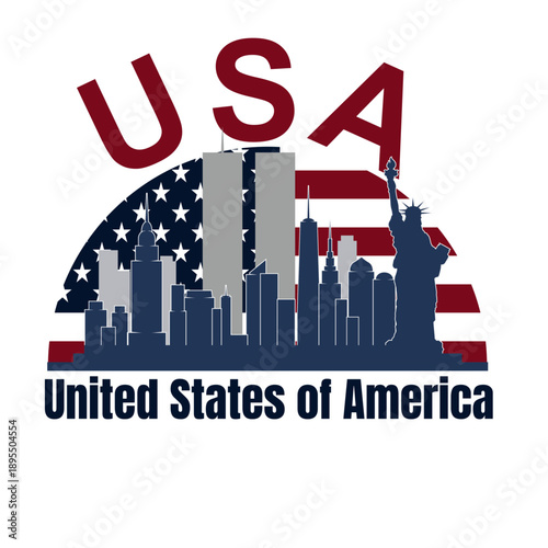united states of america sign famous buliding vector illustration t shirt logo concept design with print file 
