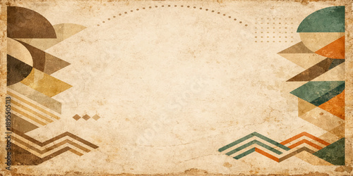 Aged parchment texture with a worn antique border and stained grunge details provides a blank vintage paper background featuring a torn retro frame design on an empty brown sheet