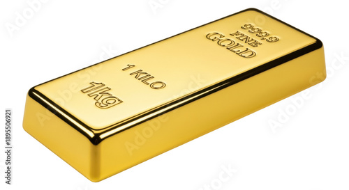 фотографія Shiny 999 9 fine gold bar isolated PNG, one kilogram bullion ingot for investmen