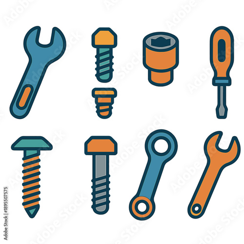 Colorful tool collection on gradient background for diy and construction concepts