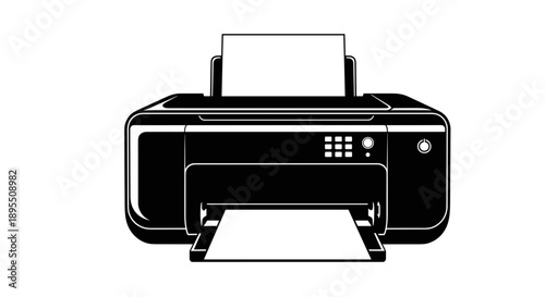 Modern Black Inkjet Printer with Paper Output.