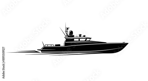 Modern Speedboat in Motion Silhouette.