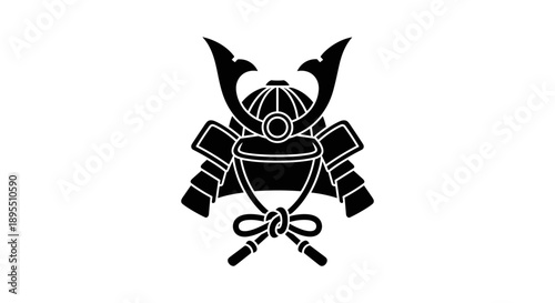 Samurai Helmet Emblem Silhouette Vector Art.