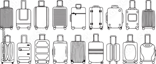 suitcase icon set travel luggage vector outline wheel bag design
