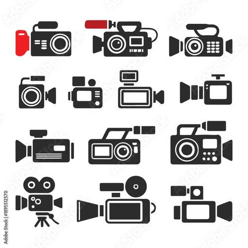 camera icons set video camera silhouettes vector