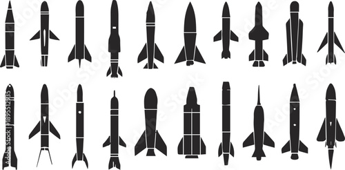 rocket design icons collection missile silhouettes aerospace study