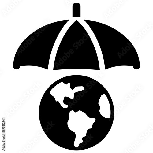 A 3d vector illustration of a green earth globe protected by an umbrella symbolizing global environmental security and business planet protection concept