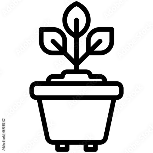 Vector illustration of a silhouette of a lamp and a plant in a pot placed next to a green recycle bin and metal trash container icon for waste management
