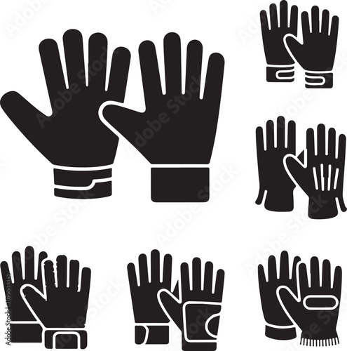 glove icon collection featuring various sports and winter glove styles