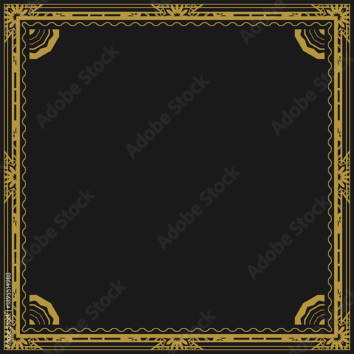 Square frame with vintage gold ornament on a black background. Version 4. Vector illustration