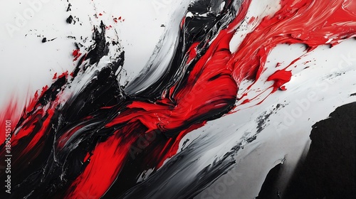 Vibrant abstract art with red black and white swirling paint