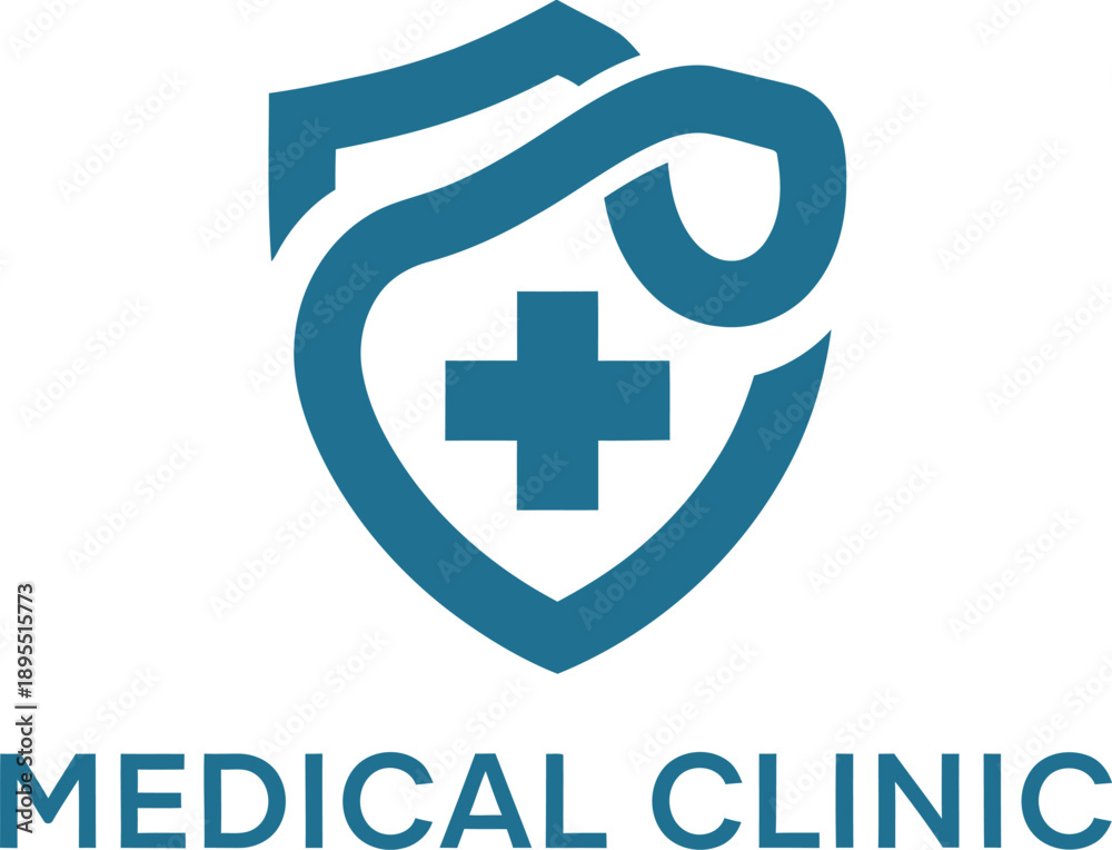 Obraz premium Medical Clinic Logo Illustration with Shield and Cross Symbol