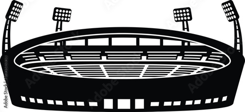 Sports stadium seats arena, venue at night. 