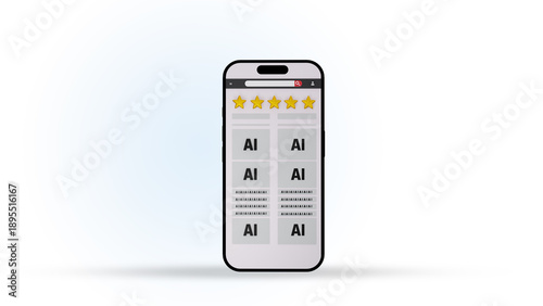 AI-Powered Mobile App with 5-Star Rating and Positive Reviews 3D Illustration – Fintech Success, User Feedback, AI Finance Platform Concept