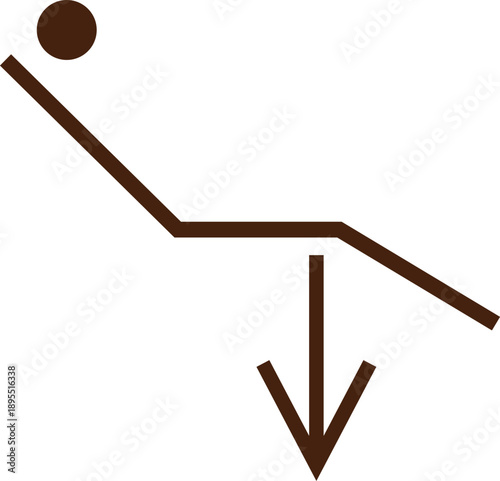 Simple vector icon representing a falling object or downward trend minimalist design for business charts and data visualization isolated on white