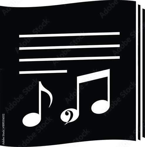 Stack of music sheets with hand drawn musical notes and staves. Sheet of music manuscript paper. 