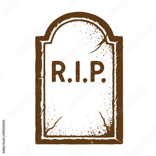 Vintage Grunge texture RIP tombstone illustration with distressed texture and grunge effect on white background for Halloween or memorial concepts