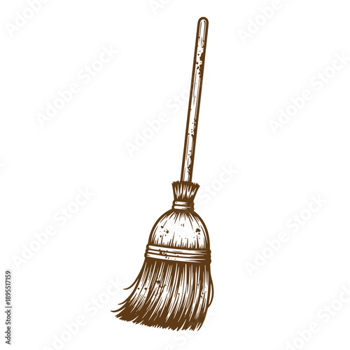 Vintage Grunge texture Vintagestyle illustration of a broom with a long handle and bristles  cleaning tool