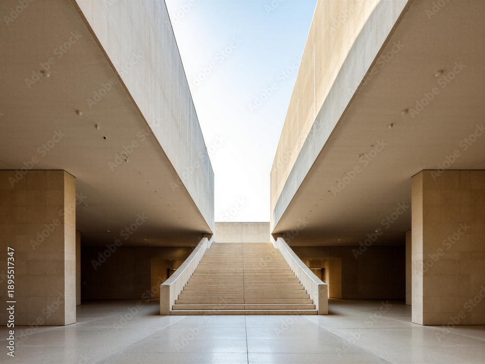 Fototapeta premium Eine nahezu symmetrische architektonische Komposition zeigt eine kleine, bewusste Unregelmäßigkeit. Das Bild erzeugt subtile Spannung ohne Unruhe.KI Generiert