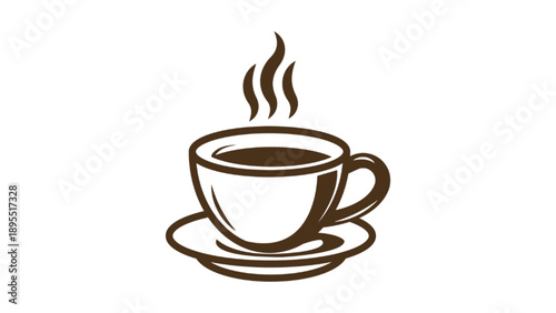 Hot Coffee Cup Line Art Icon with Steam