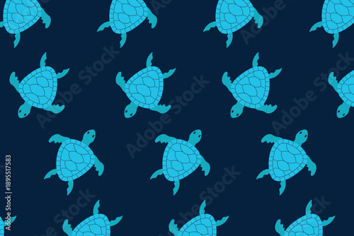Vector seamless pattern with sea turtles on a blue background.