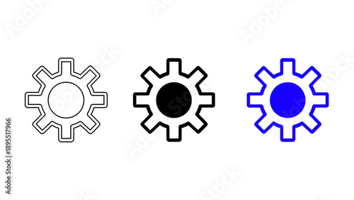 Settings gear icon in outline and blue styles for configuration and technical preference options