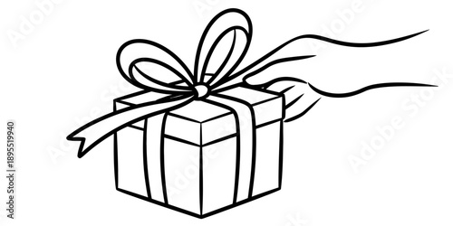 A hand delicately holding a beautifully wrapped gift box adorned with a festive bow