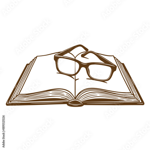 Vintage Grunge texture open book with glasses on top for reading and learning  educational concept
