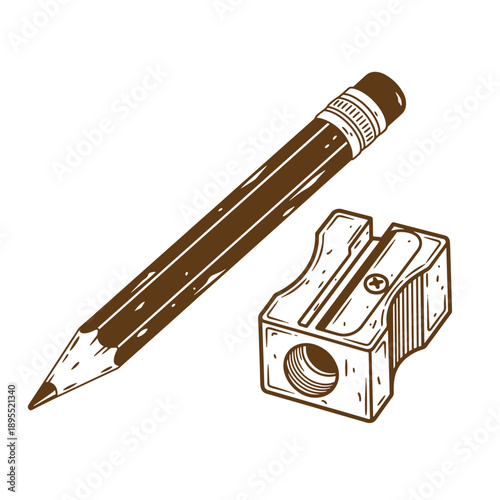 Vintage Grunge texture Pencil and pencil sharpener on white background for art and drawing tools concept