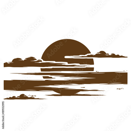 Vintage Grunge texture sunset over calm sea with clouds on the horizon at dusk time  serene landscape