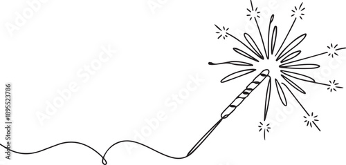 Continuous one line drawing of firework stick . sparklers outline vector illustration. one line Art icon drawing vector