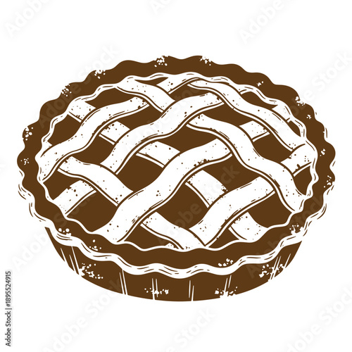 Vintage Grunge texture A drawing of a pie with a woven crust on a plain white background