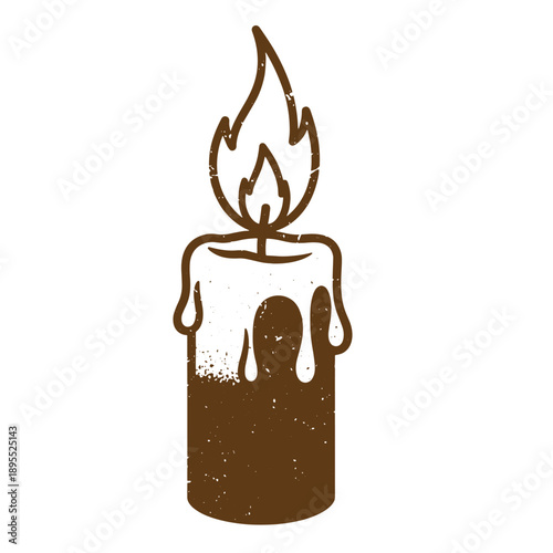 Vintage Grunge texture A simple illustration of a melting candle with a flame on top  a symbol of warmth and light