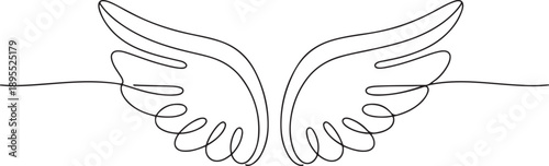 Continuous one line drawing of angel wings illustration. Pair of wings outline vector design. one line Art icon drawing vector