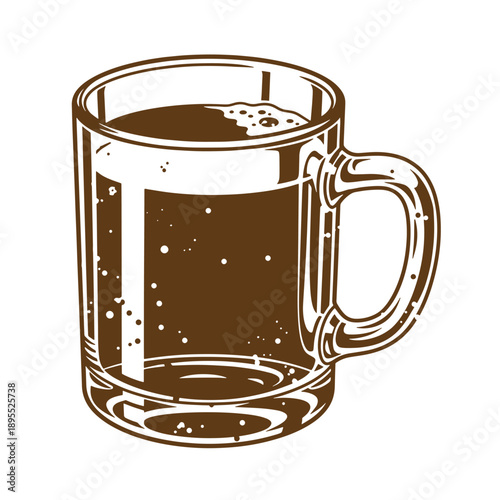 Vintage Grunge texture Glass mug filled with frothy beer on white background for beverage concepts  illustrating a frosty cold drink
