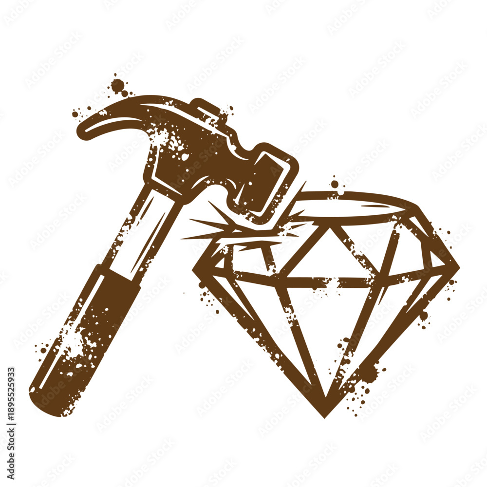 Obraz premium Vintage Grunge texture grungy hammer smashing into a diamond with splashes a powerful symbol