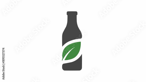 Dark glass beer bottle with leaf.