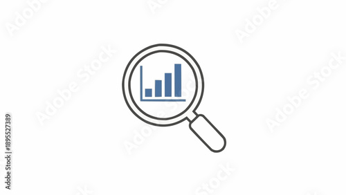 Magnifying glass with bar chart graph.